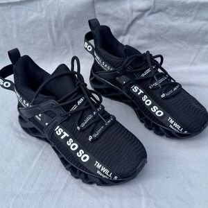 Black Athletic SOSO Sneakers with White Text
